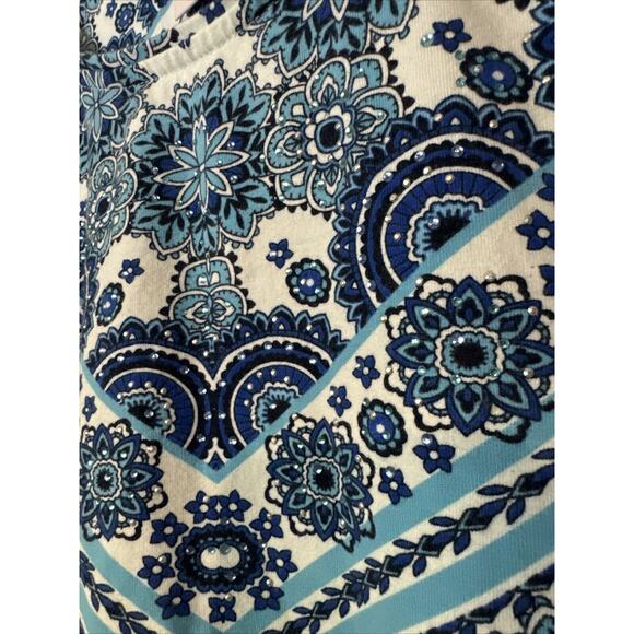 Allison Daley T-Shirts Women’s Floral Embellished Blue White 3/4 Sleeve Sz L - Picture 5 of 9